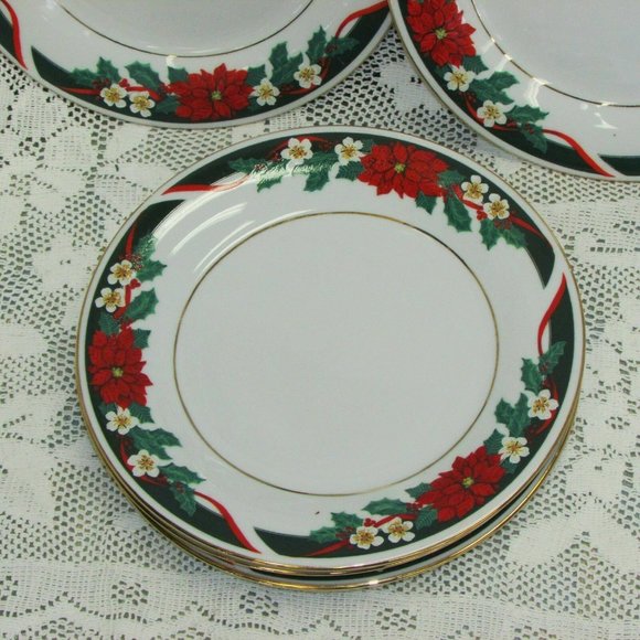5 Christmas Salad or Cake Plates Tienshan Fine China DECK THE HALLS 7.5" Floral - Picture 4 of 6